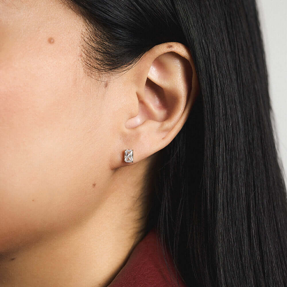 Celestial Crystal Emerald Cut Nap Earrings - Gold - On Model