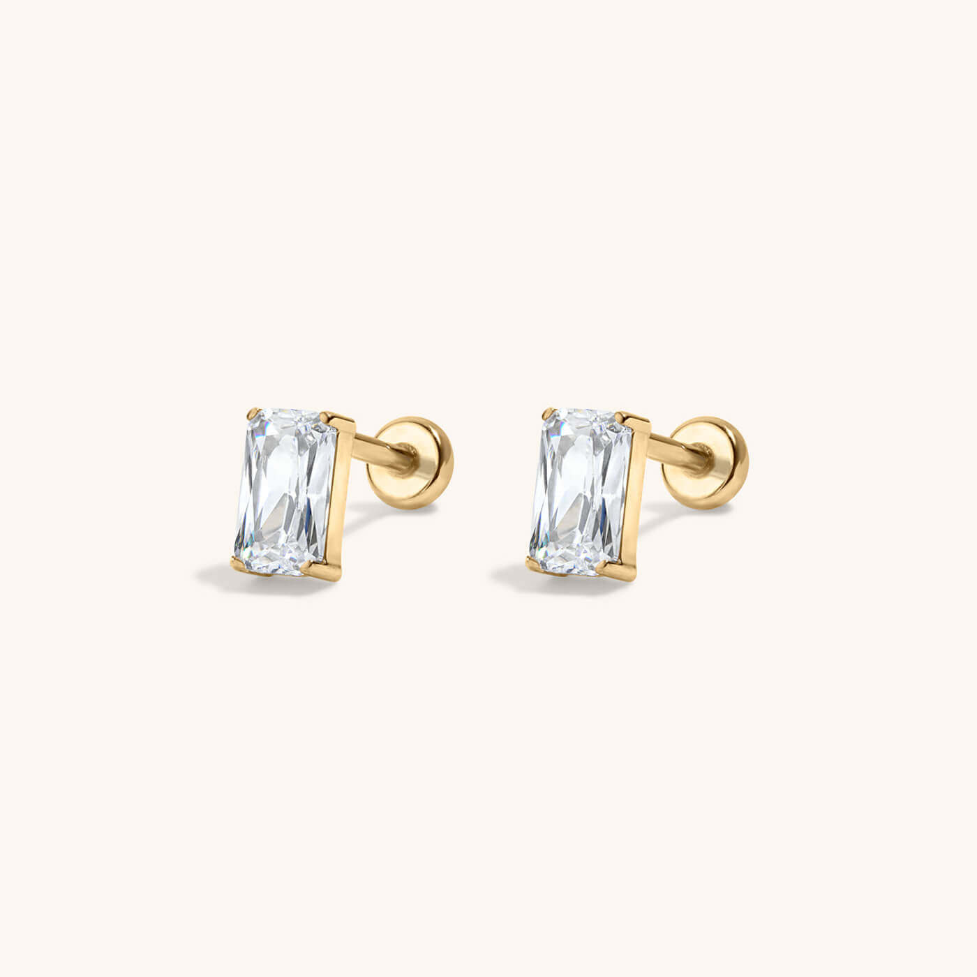 Mini Celestial Crystal Emerald Cut Nap Earrings - Gold