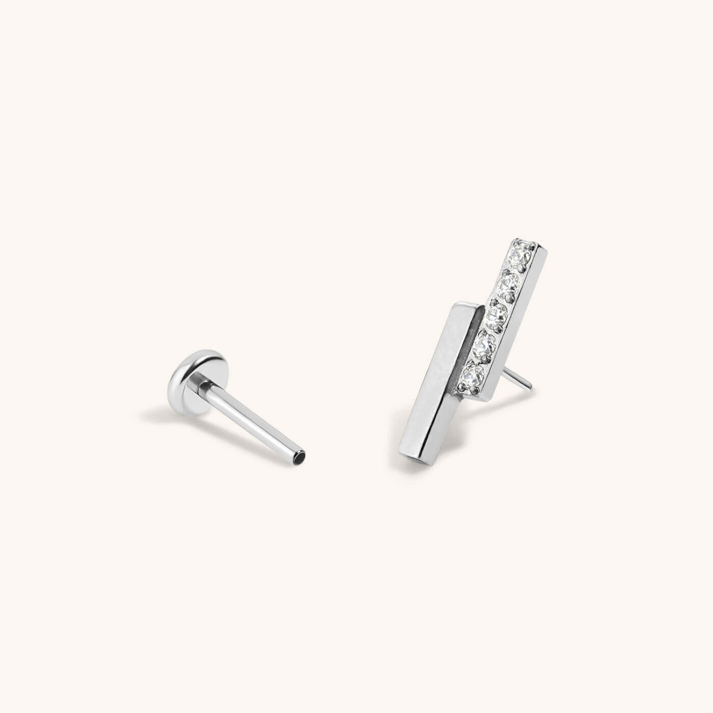 Pave Lightning Bar Nap Earring - Silver