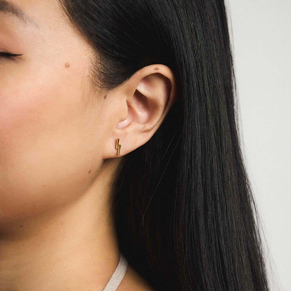 Lightning Bar Nap Earrings - Gold - On Model