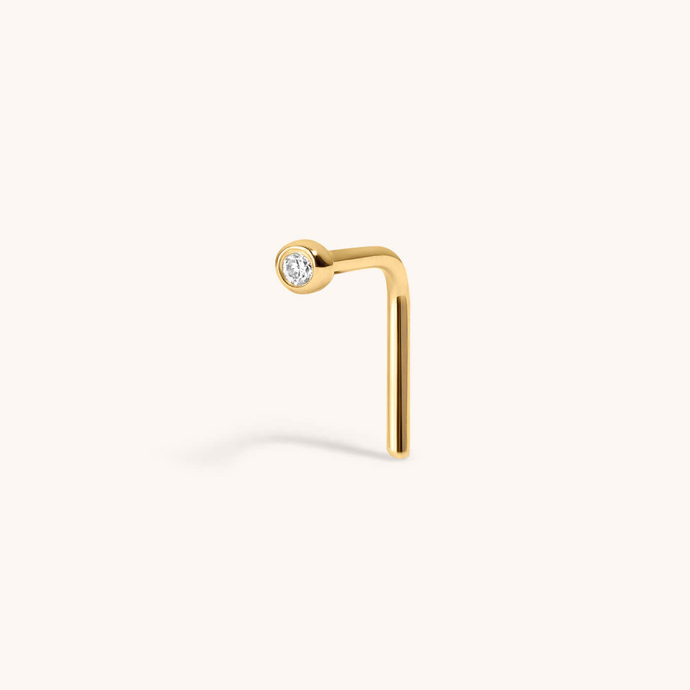 Tiny Diamond Stud L-Shape Nose Ring in 14k Gold