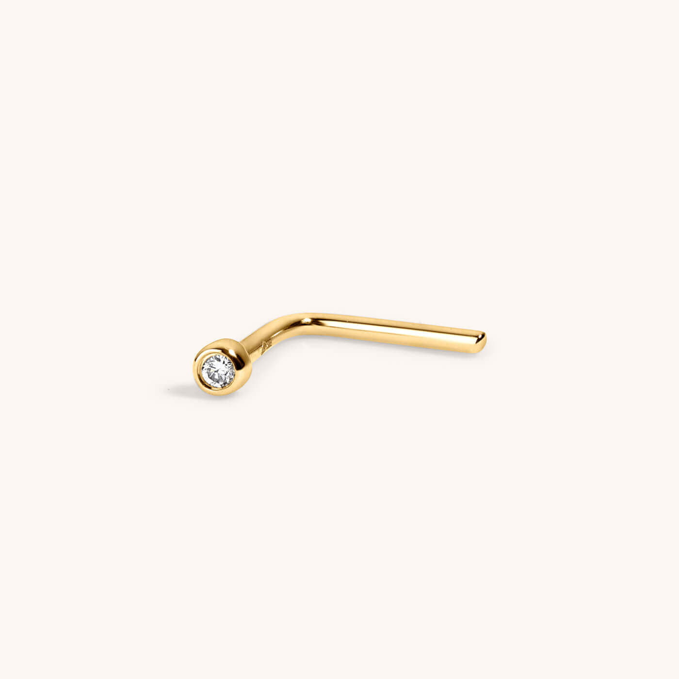 Tiny Diamond Stud L-Shape Nose Ring in 14k Gold