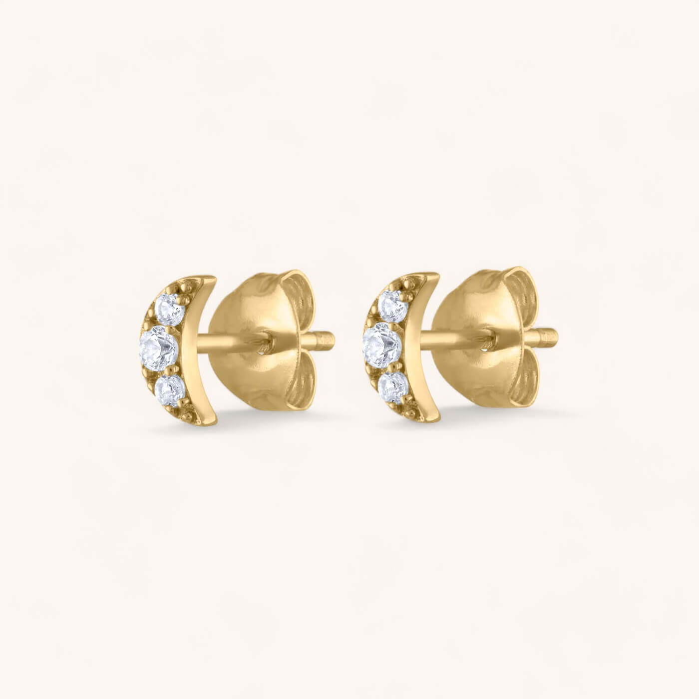 Pave Moon Studs in 14k Gold