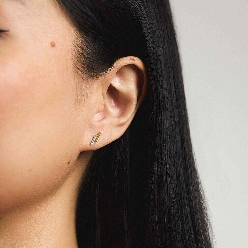 Pave Lightning Bar Nap Earrings - Gold - On Model