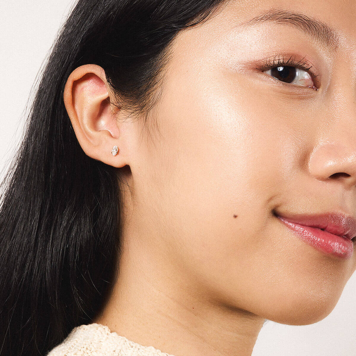 Mini Crystal Marquise Nap Earrings (Gold) on model