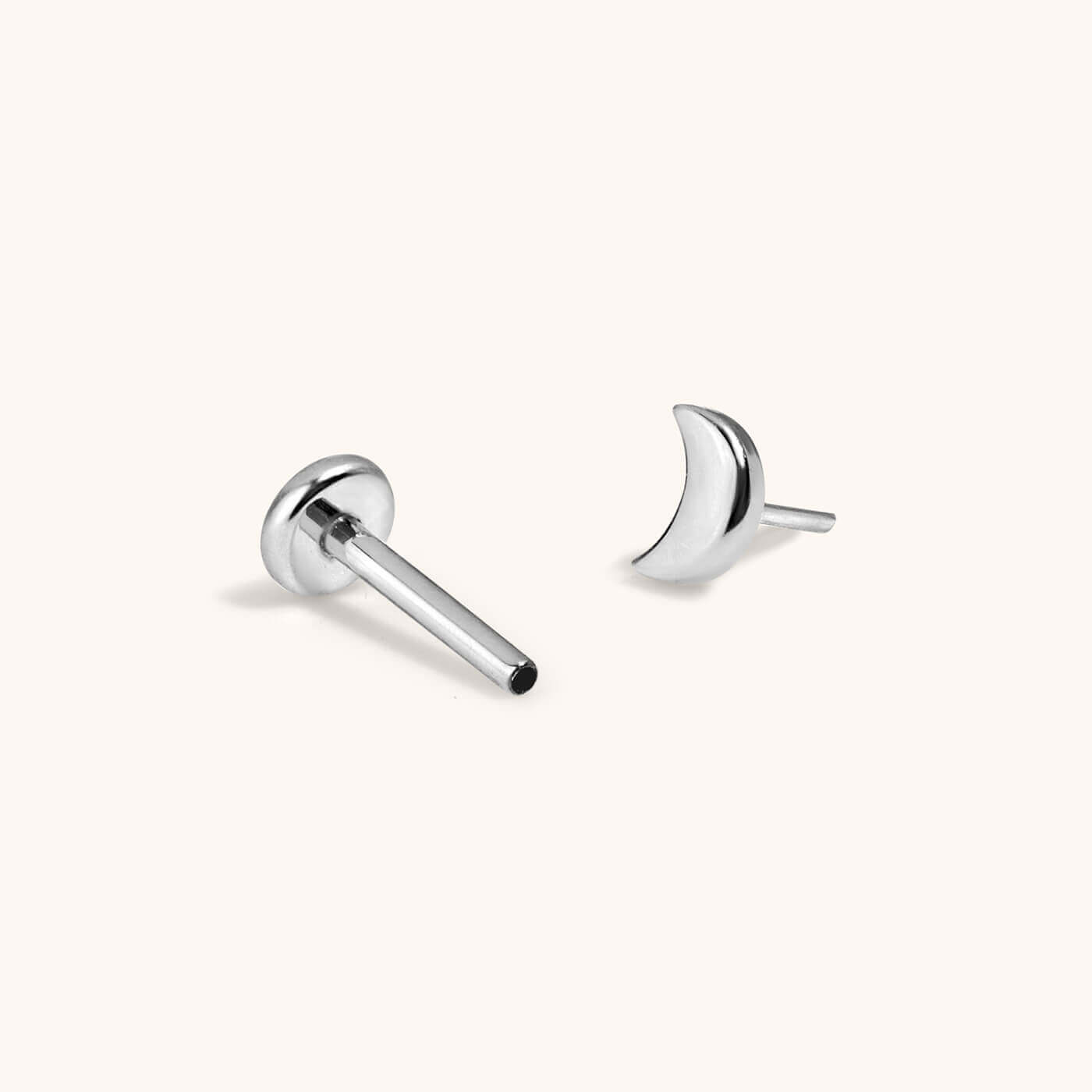 Classic Moon Push Pin Flat Back Earring (Titanium - Silver)