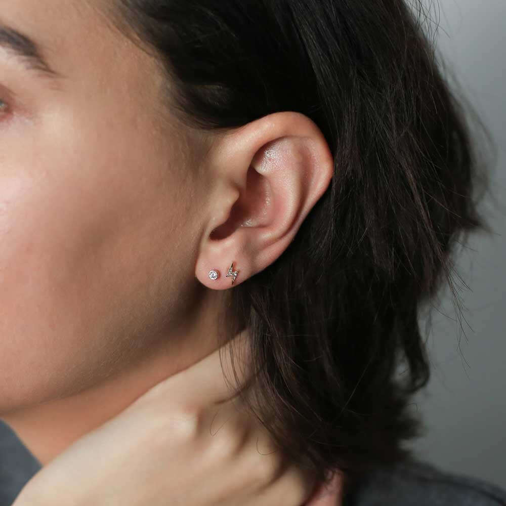 Pave Lightning Push Pin Flat Back Earring in Gold on model