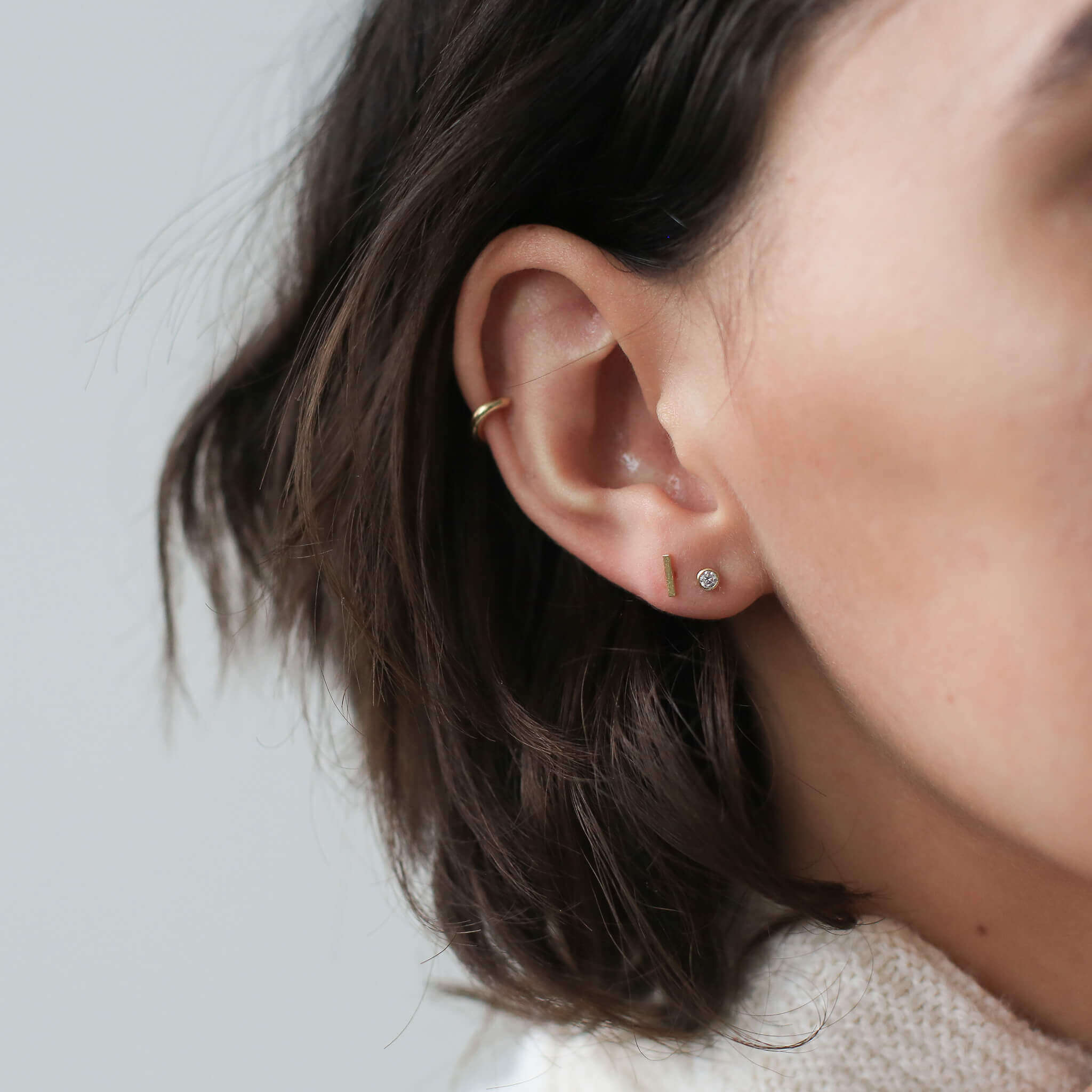 Tiny Crystal Nap Earrings (Gold) on model