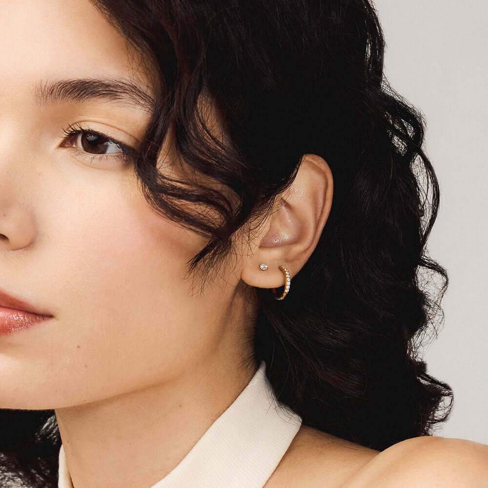 Celestial Crystal Push Pin Flat Back Earring and Eternity Hoop in Titanium