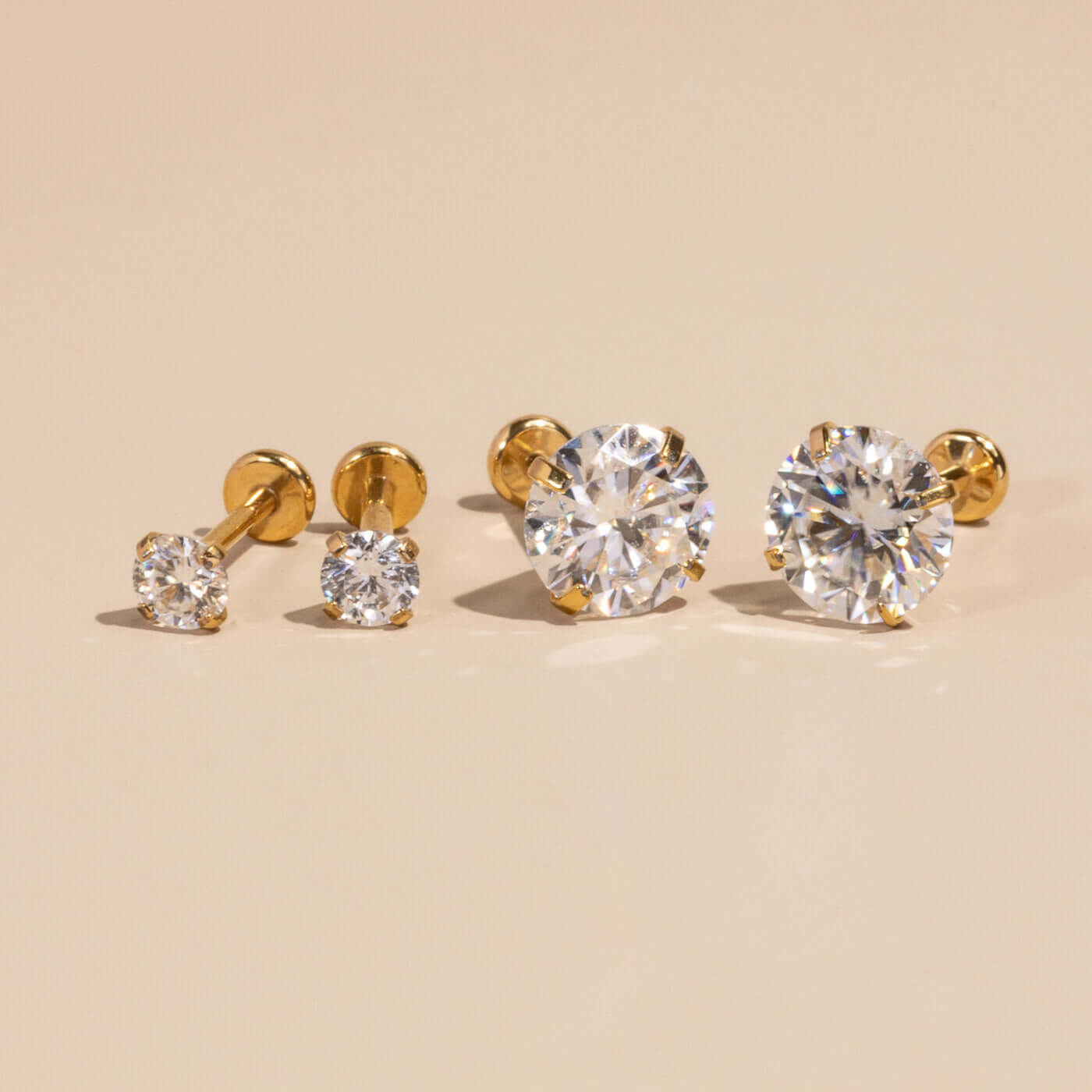Celestial Crystal / Moissanite Nap Earrings (Gold, 3mm and 6mm) size comparison