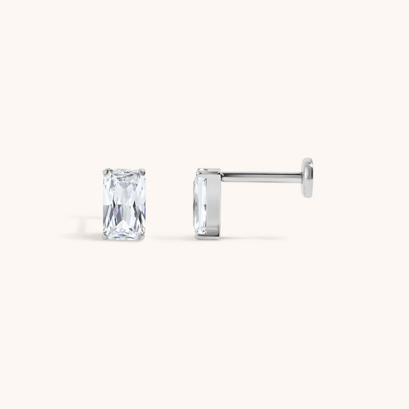 Mini Celestial Crystal Emerald Cut Nap Earrings - Silver