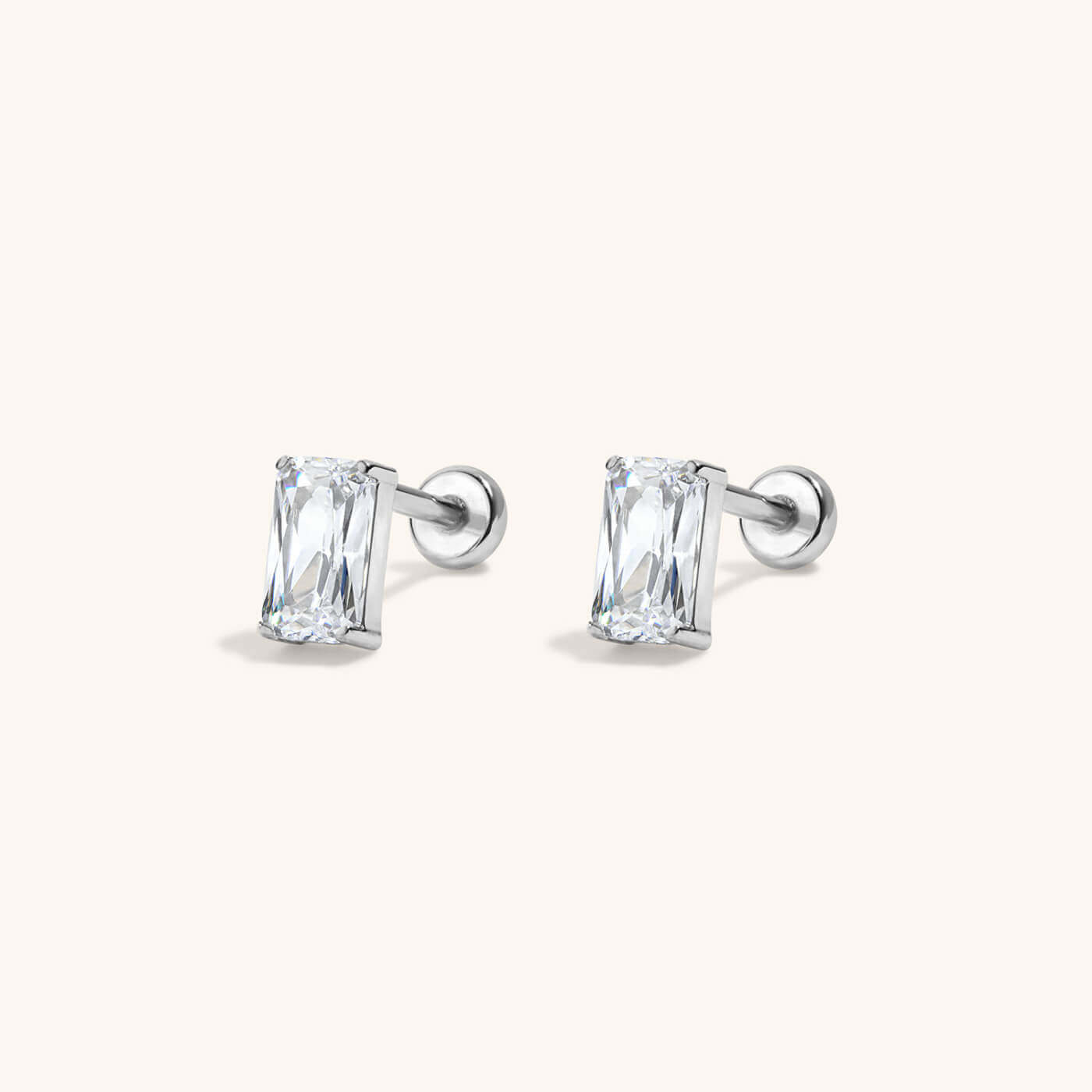 Mini Celestial Crystal Emerald Cut Nap Earrings - Silver