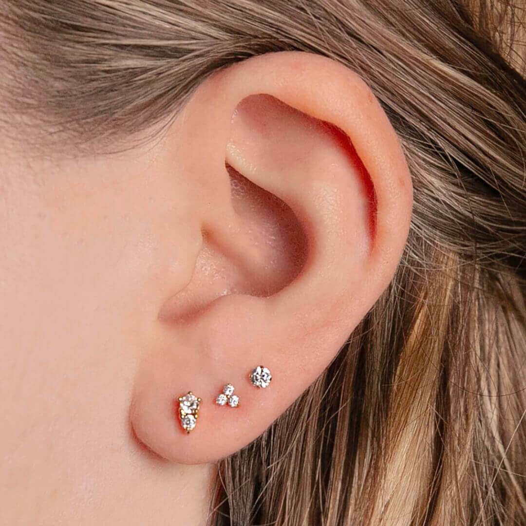 Goddess Nap Earrings Trio (Gold) on model