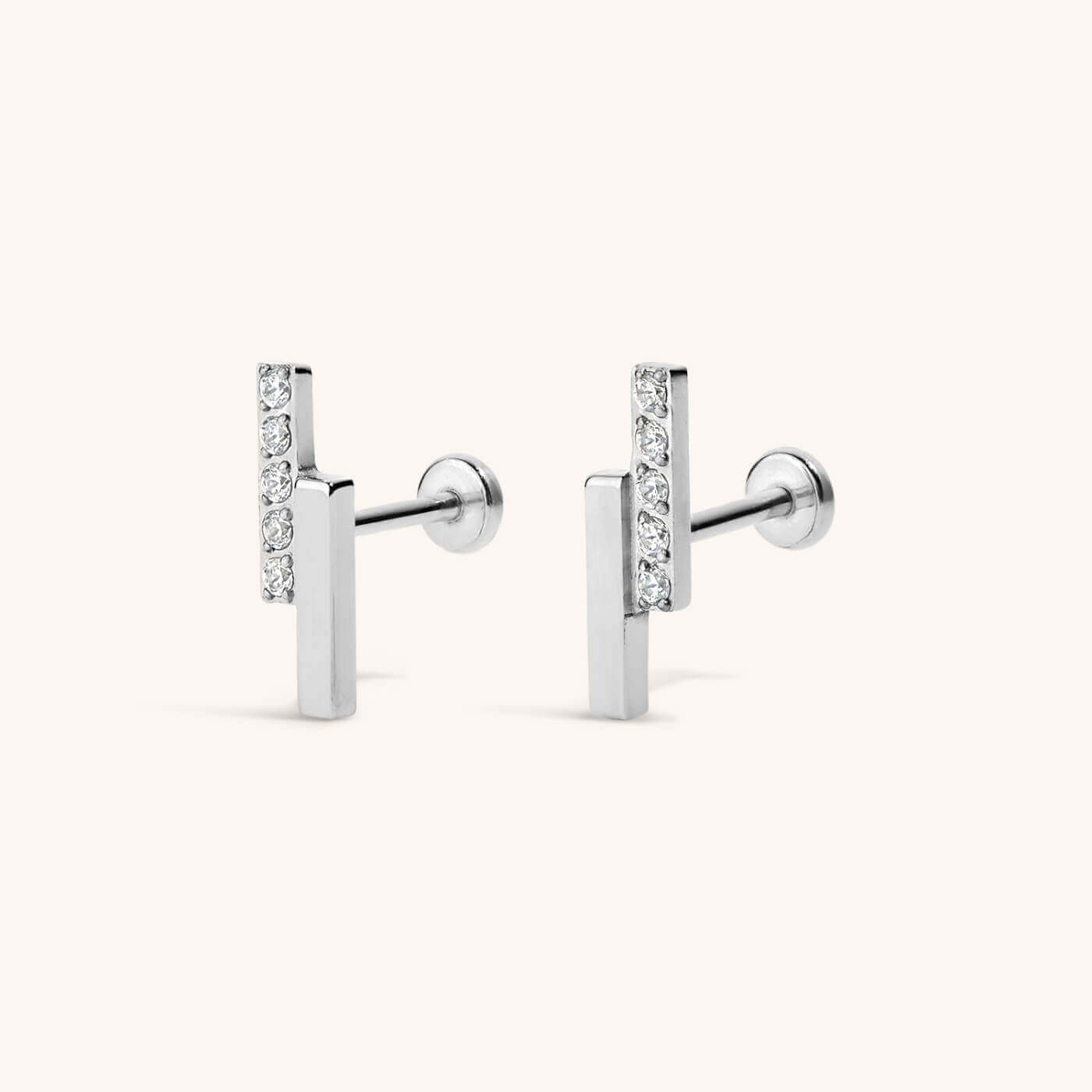 Pave Lightning Bar Nap Earrings - Silver