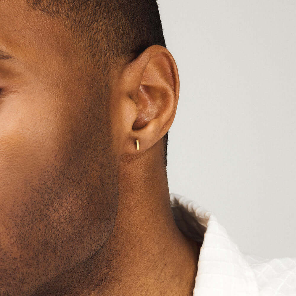 Little Bar Push Pin Flat Back Earring in Gold on model