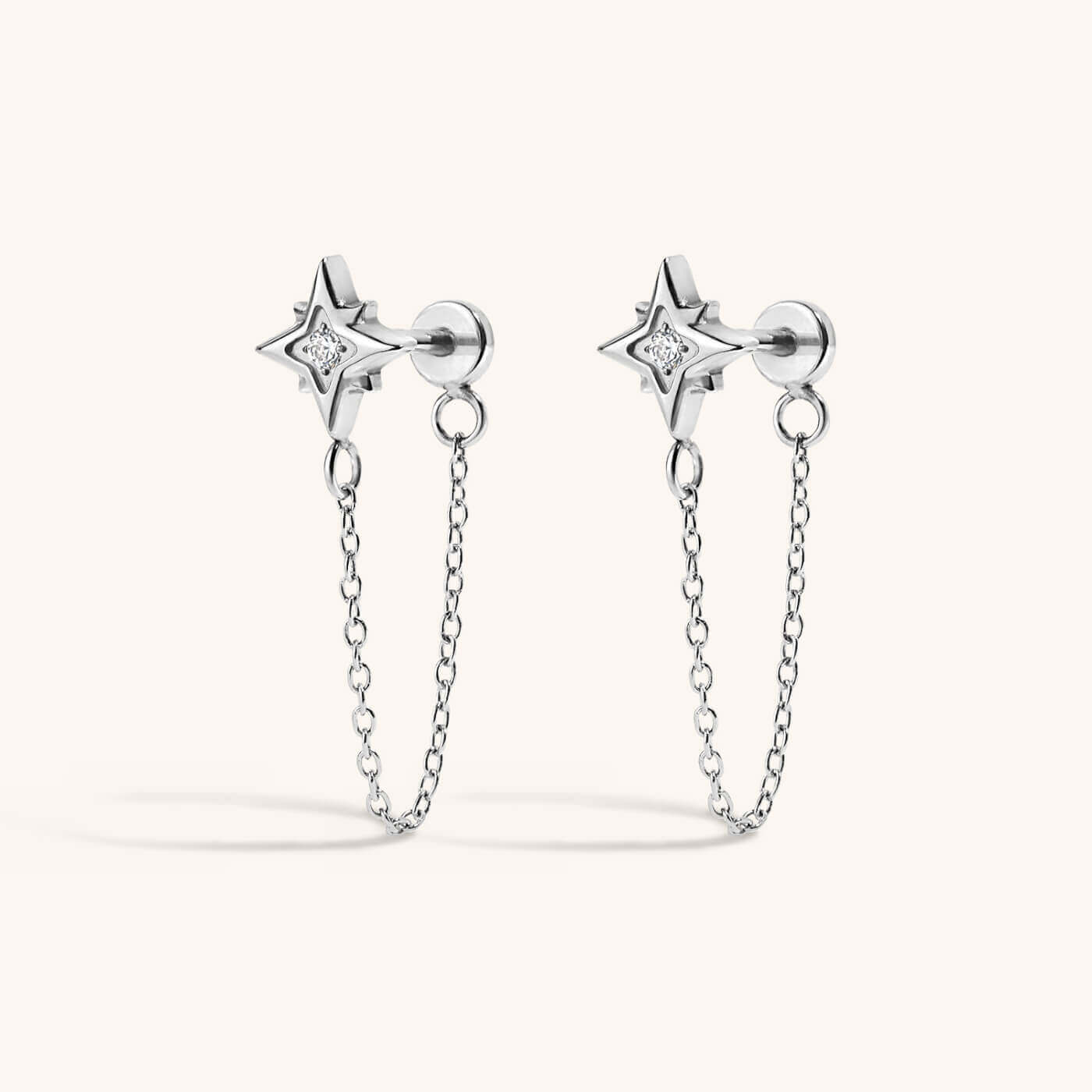 North Star Chain Nap Earrings - Silver