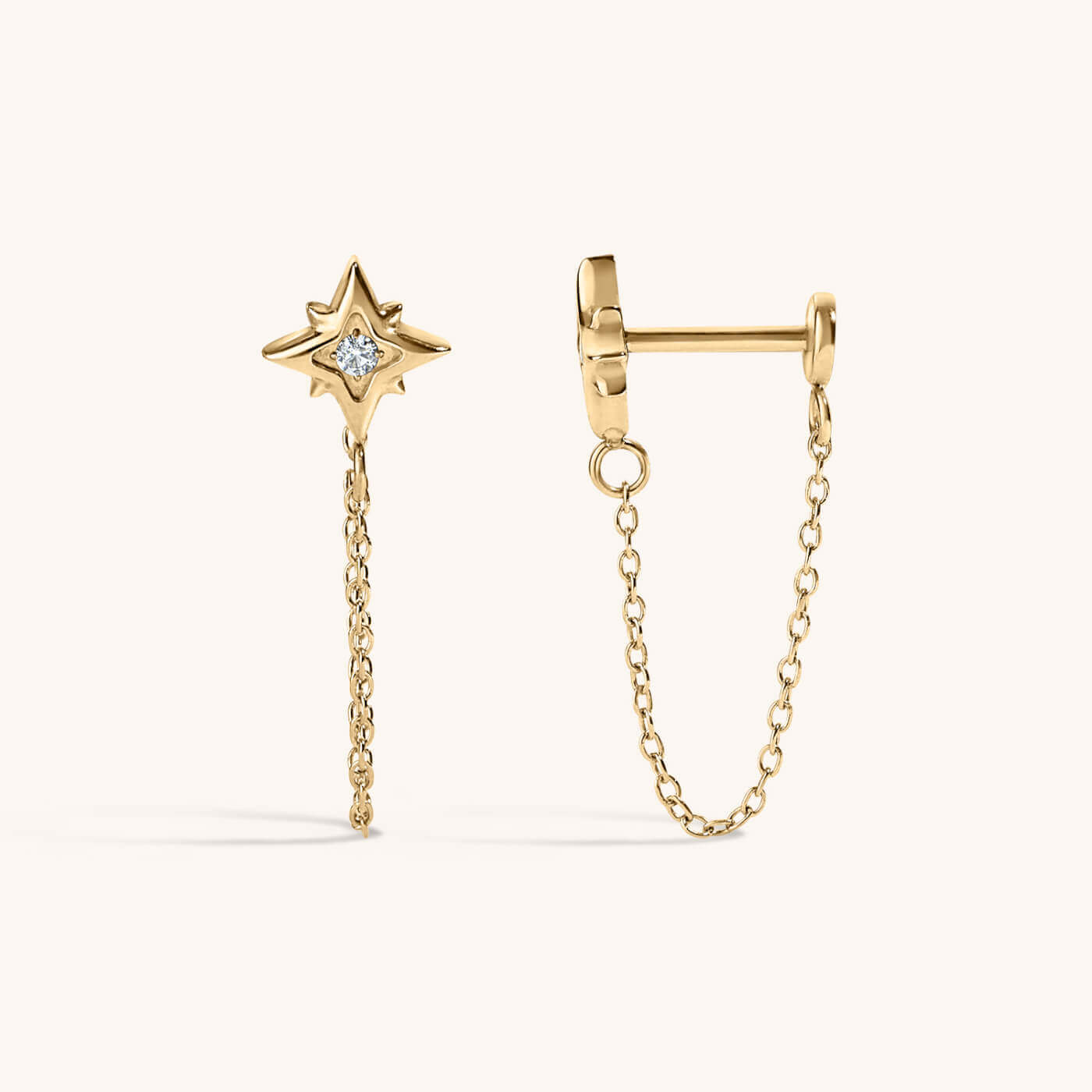 North Star Chain Nap Earrings - Gold