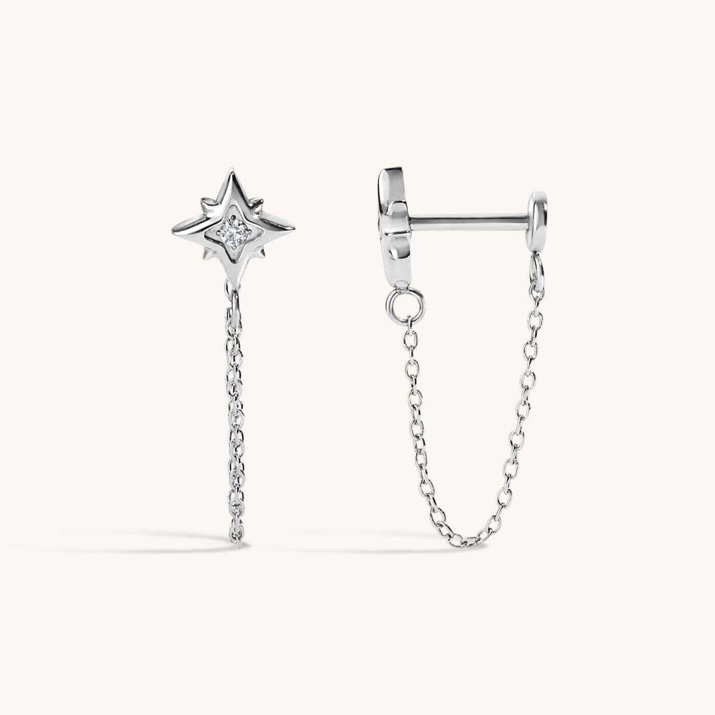 North Star Chain Nap Earrings - Silver