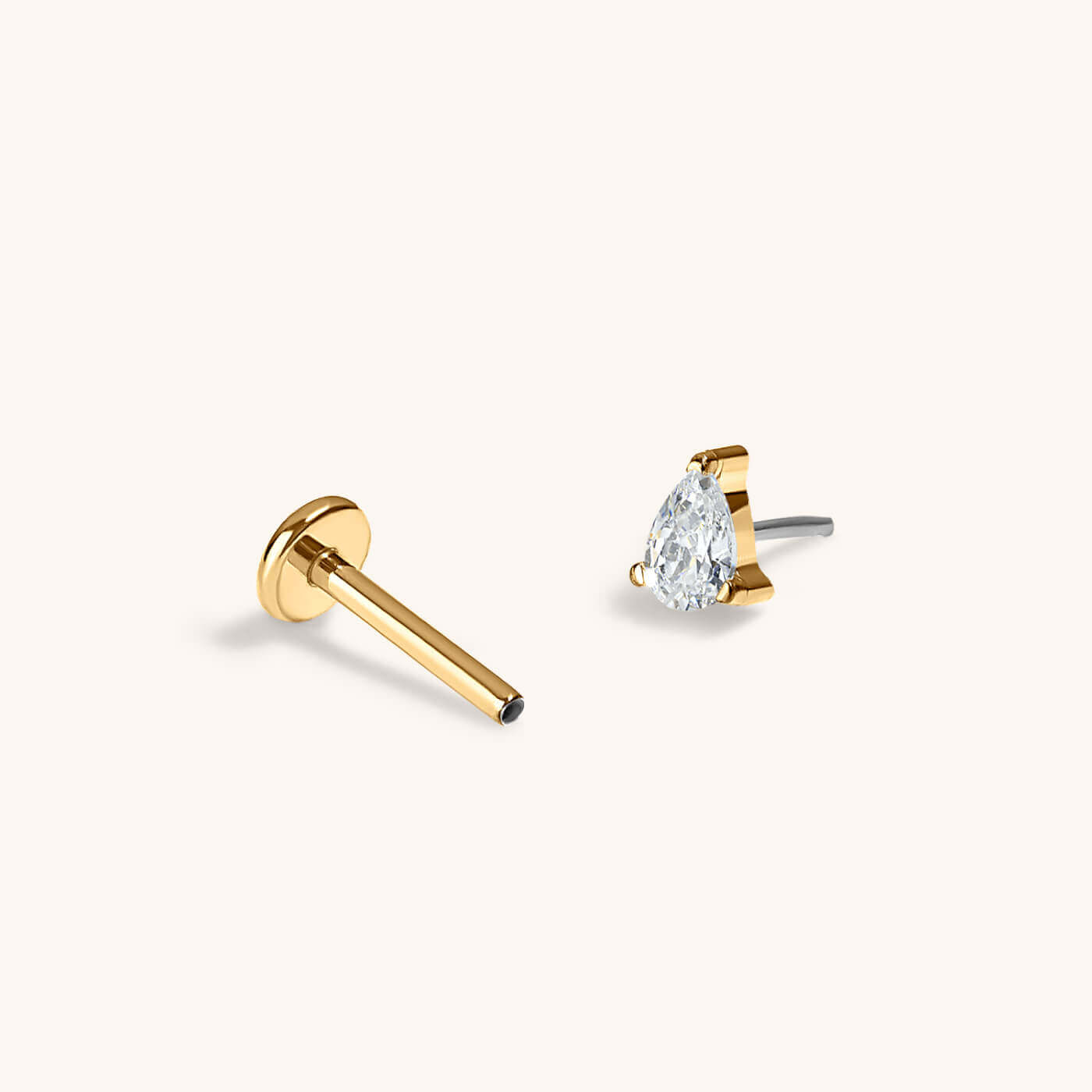 Celestial Pear Push Pin Flat Back Earring (Titanium - Gold) 