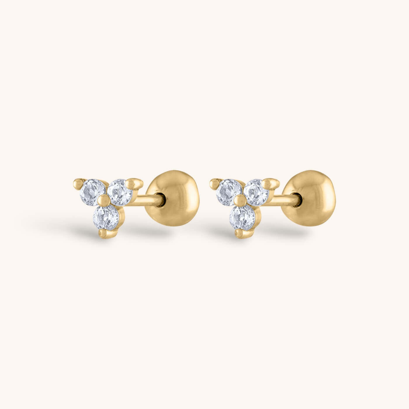 Crystal Trinity Ball Back Earrings in 14k Gold