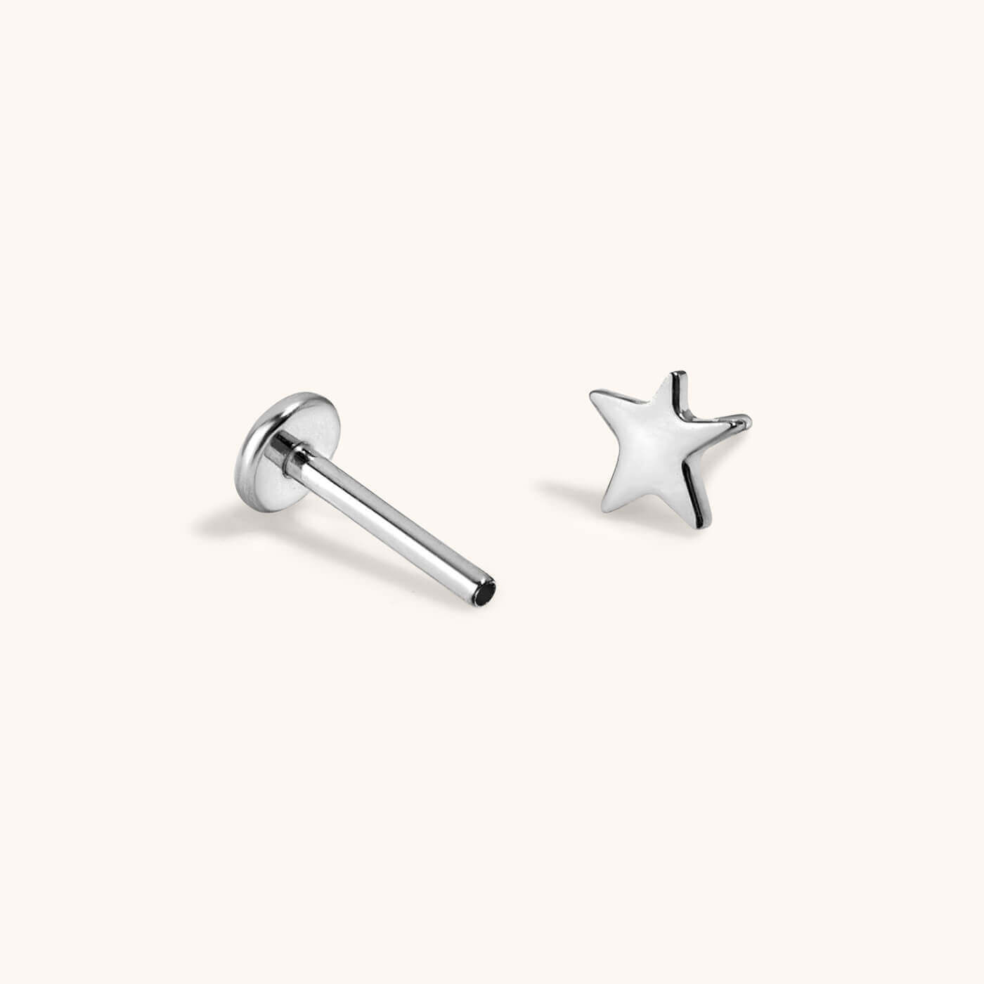 Classic Star Push Pin Flat Back Earring (Titanium - Silver)