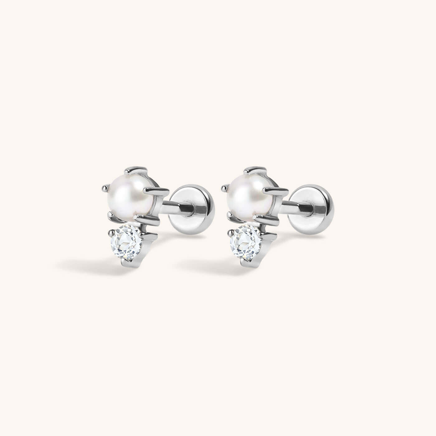 Pearl and White Topaz Nap Earrings in Titanium (Silver)